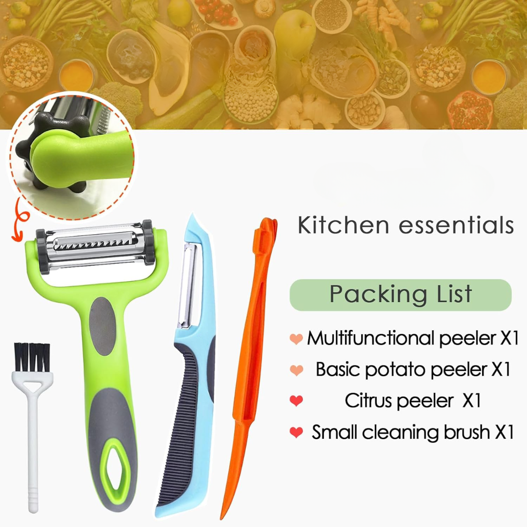 3-in-1 vegetable peeler with julienne slicer and ergonomic handle for kitchen food prep