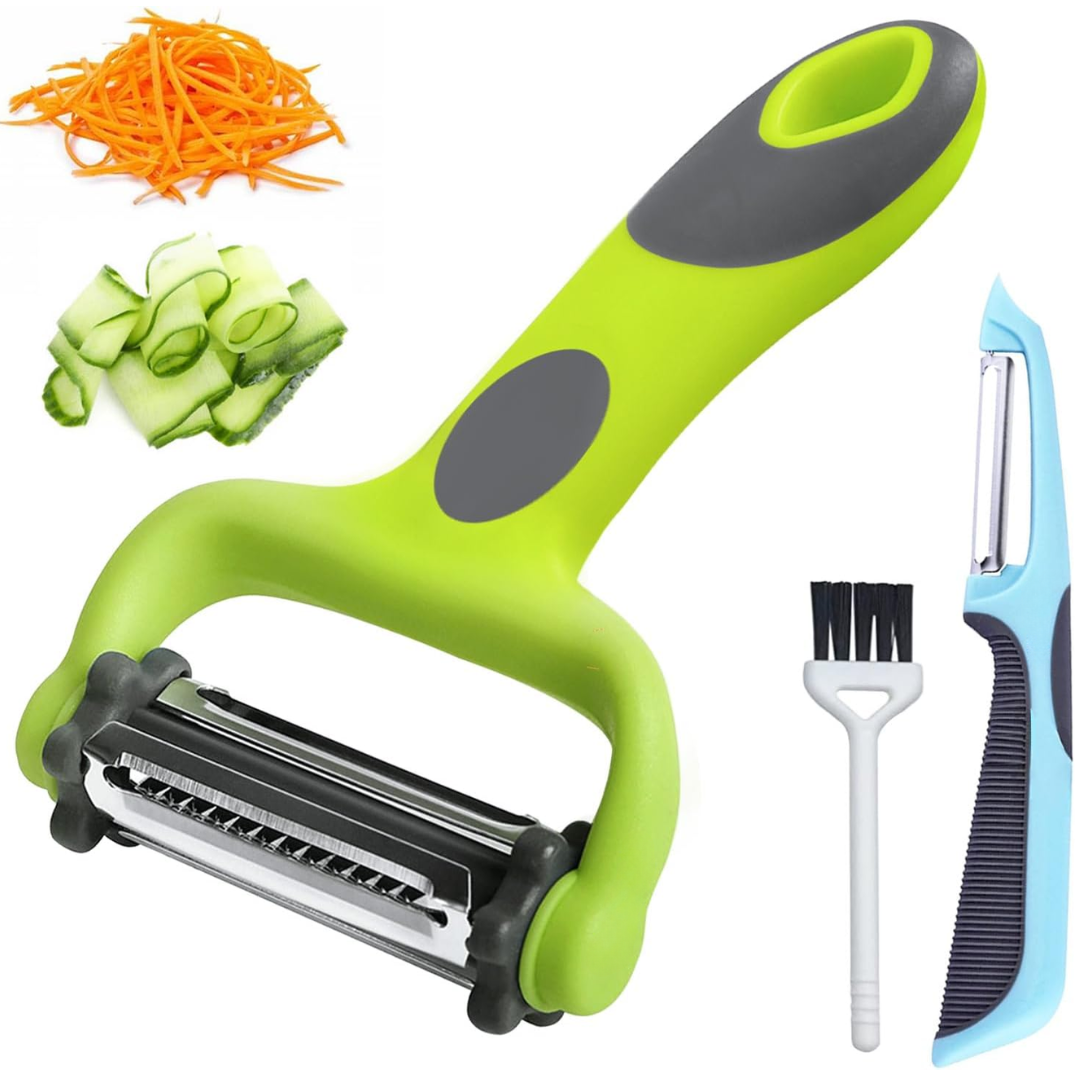 3-in-1 vegetable peeler with julienne slicer and ergonomic handle for kitchen food prep