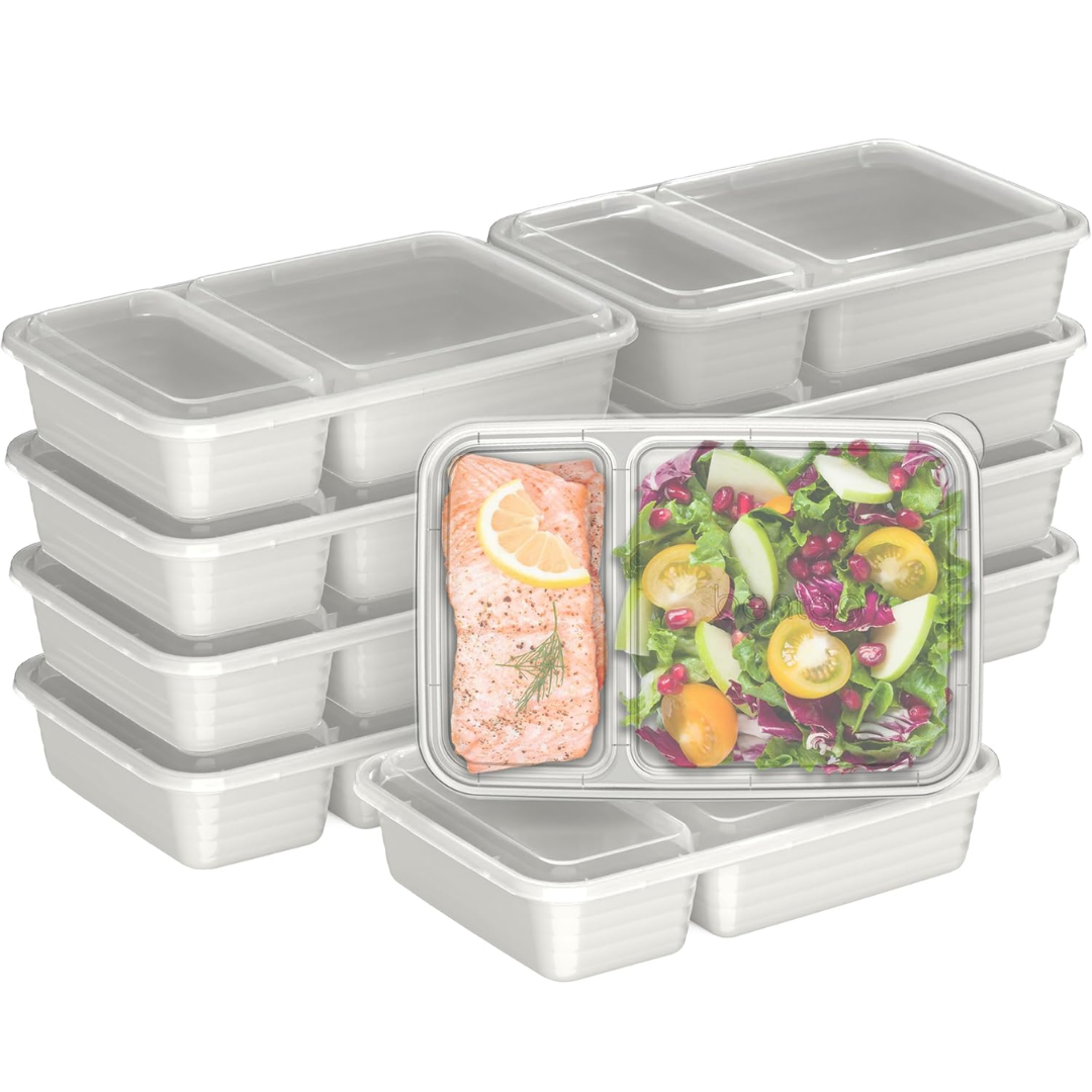 Food storage containers 20-piece set with 2 compartments, BPA-free reusable meal prep