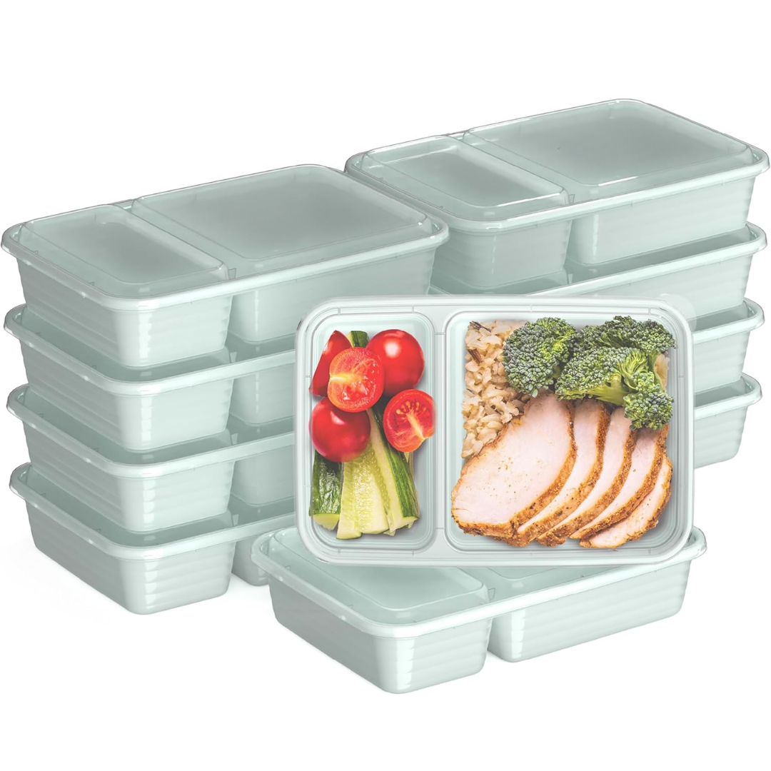 Food storage containers 20-piece set with 2 compartments, BPA-free reusable meal prep