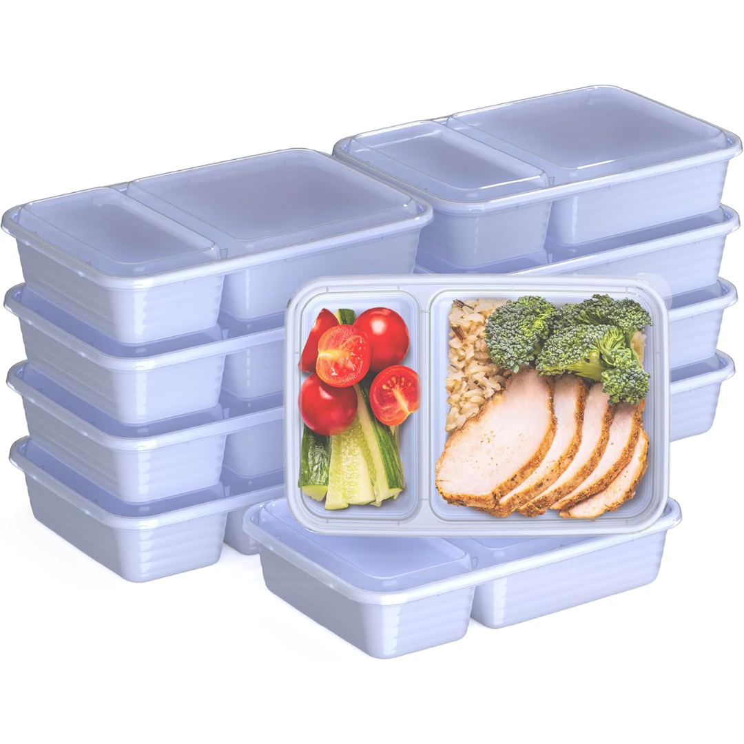 Food storage containers 20-piece set with 2 compartments, BPA-free reusable meal prep