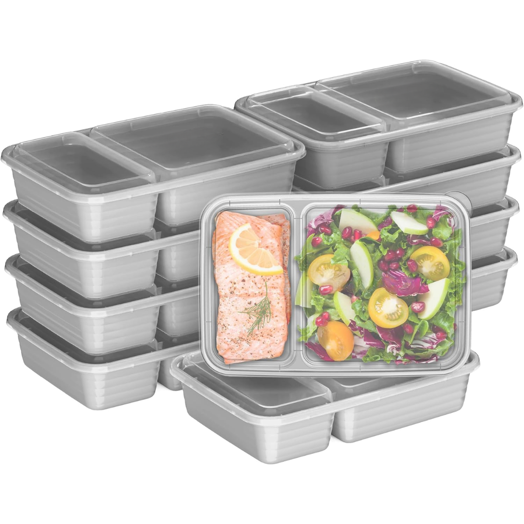 Food storage containers 20-piece set with 2 compartments, BPA-free reusable meal prep
