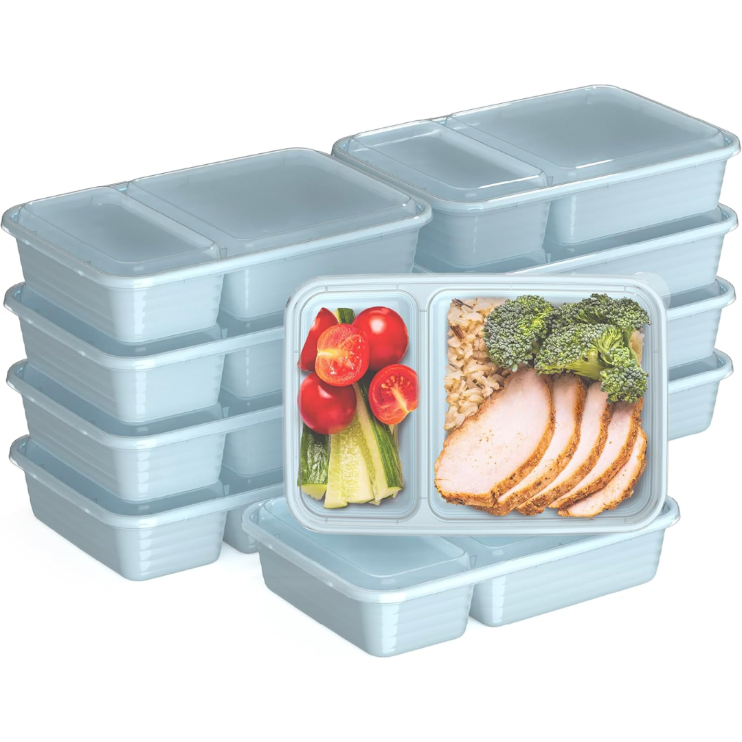 Food storage containers 20-piece set with 2 compartments, BPA-free reusable meal prep