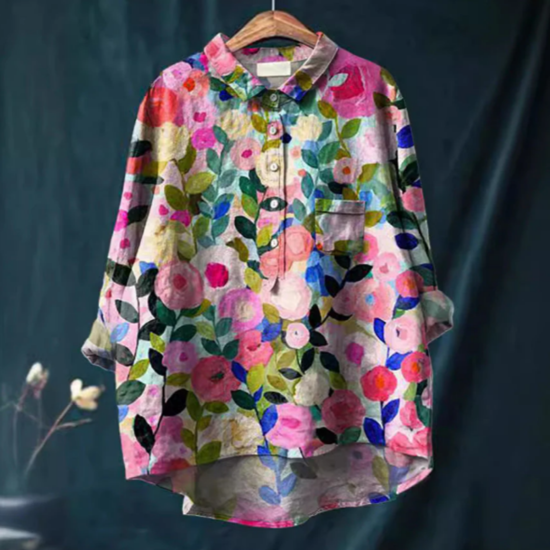 Women floral print blouse long sleeve V-neck regular fit