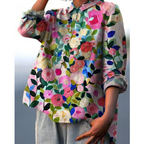 Women floral print blouse long sleeve V-neck regular fit