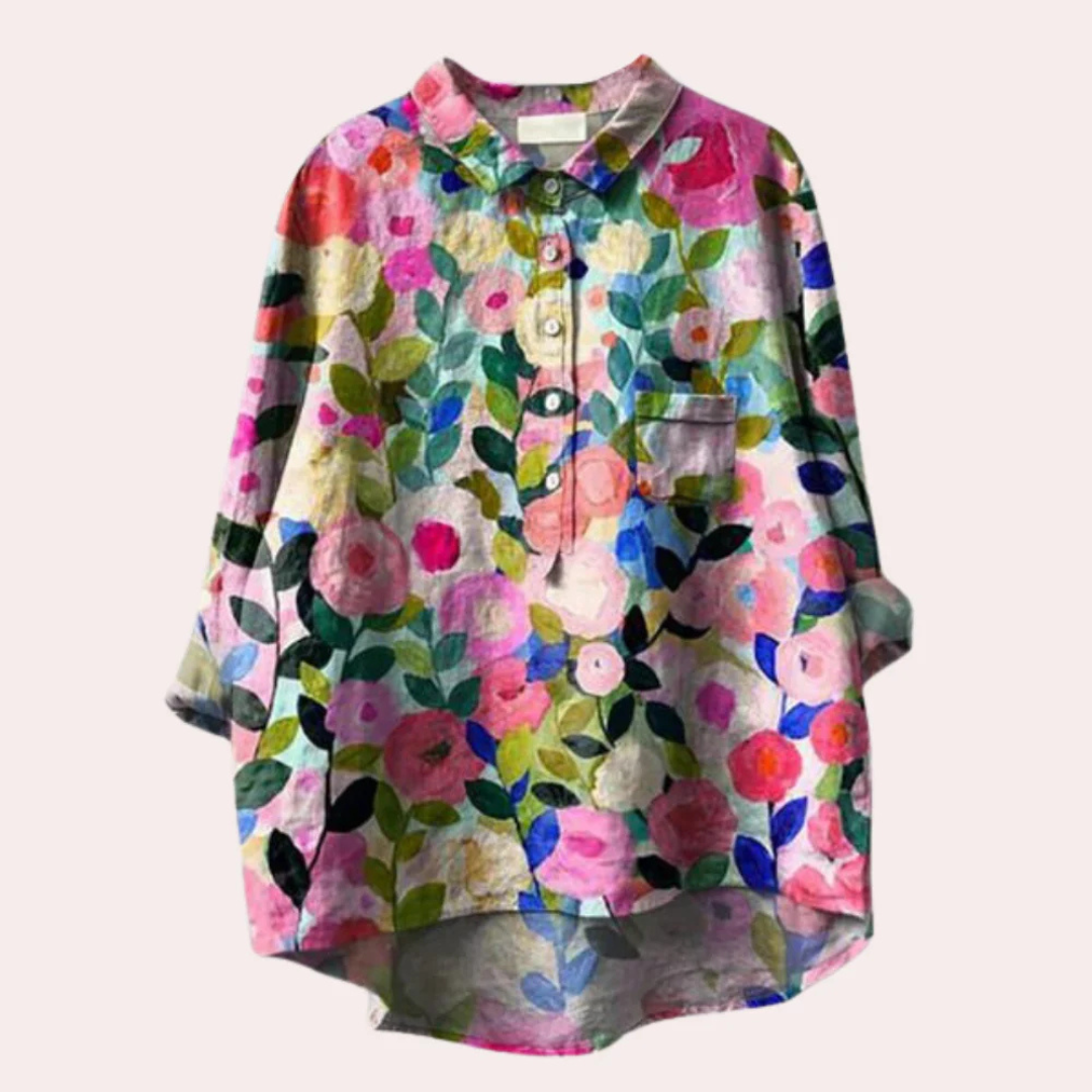 Women floral print blouse long sleeve V-neck regular fit