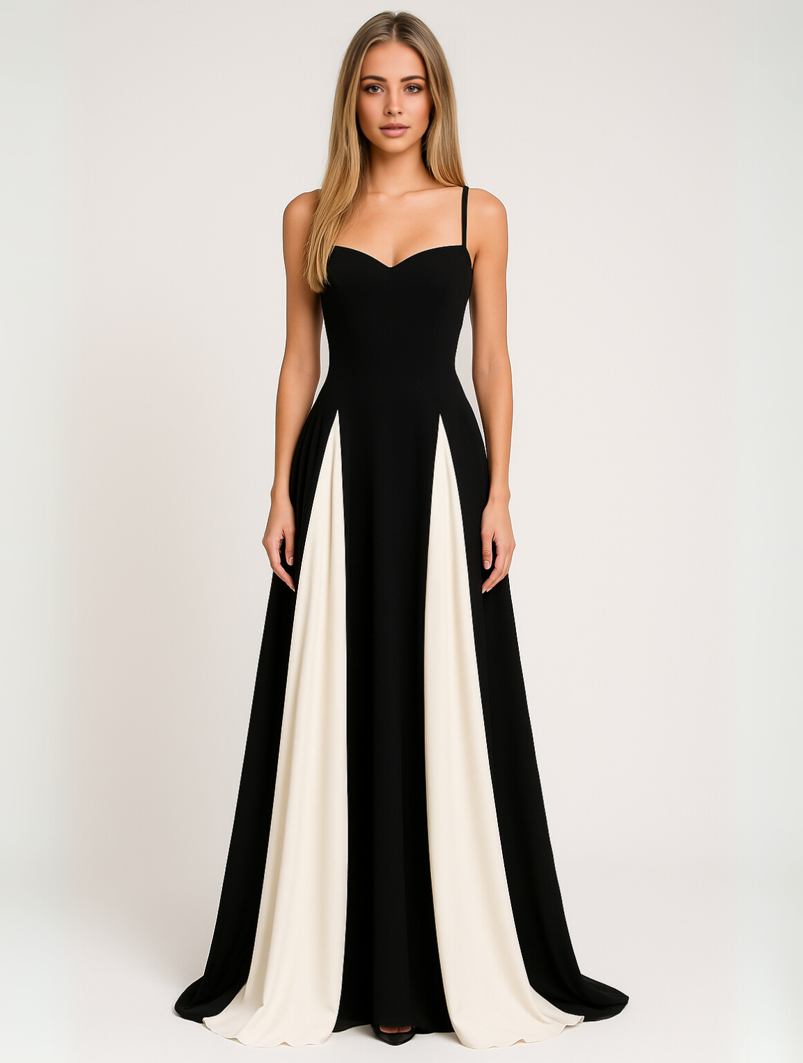 Women contrast panel maxi dress floor length black formal gown