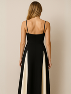 Women contrast panel maxi dress floor length black formal gown