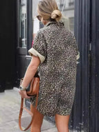 Women's leopard print summer jumpsuit loose fit with button closure and contrast cuffs