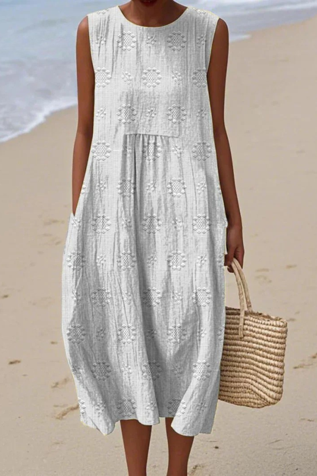 Sleeveless embroidered dress women's flowy summer fit multiple colours