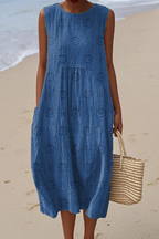 Sleeveless embroidered dress women's flowy summer fit multiple colours