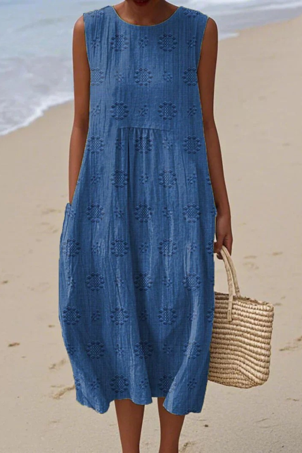 Sleeveless embroidered dress women's flowy summer fit multiple colours