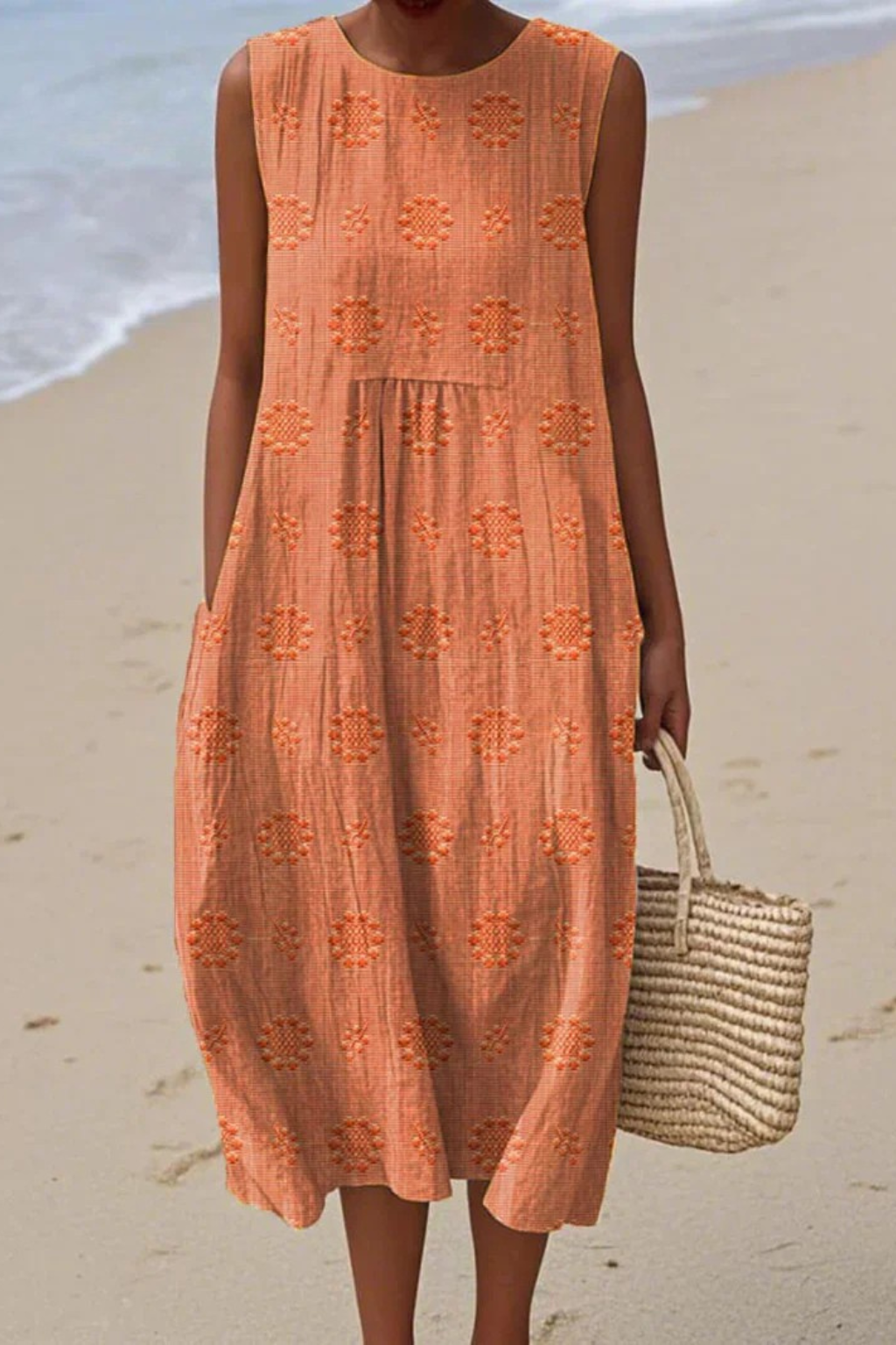 Sleeveless embroidered dress women's flowy summer fit multiple colours