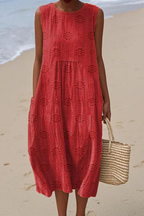 Sleeveless embroidered dress women's flowy summer fit multiple colours