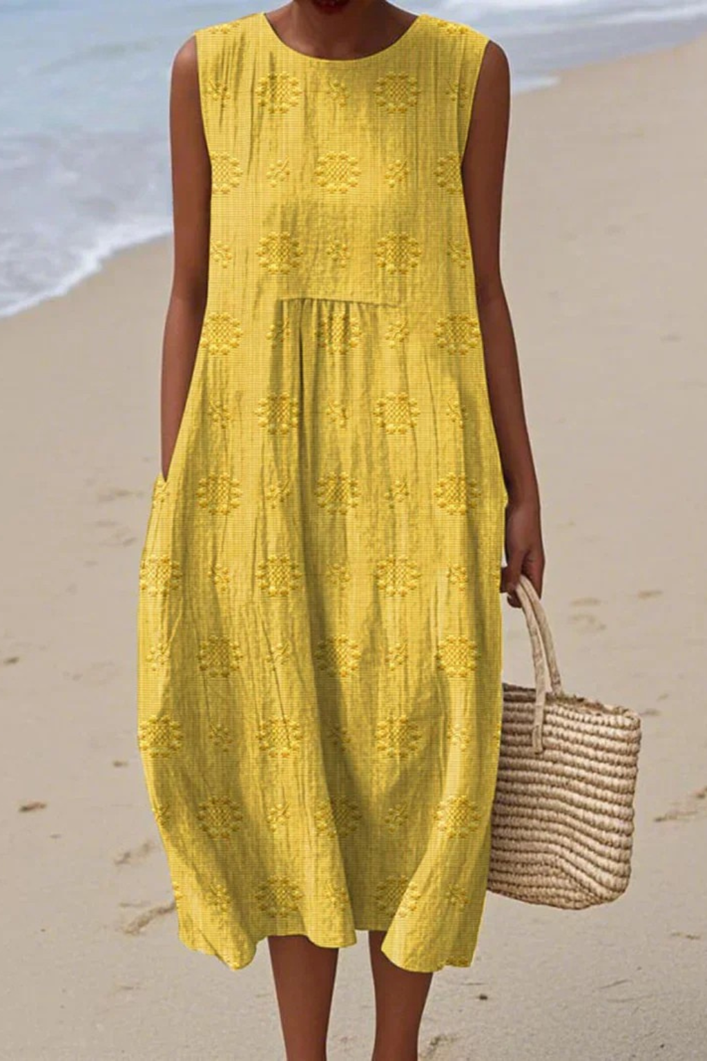 Sleeveless embroidered dress women's flowy summer fit multiple colours