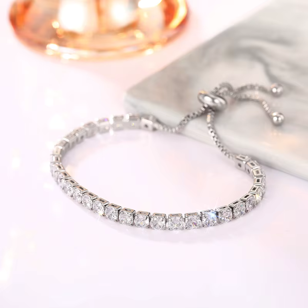 Adjustable tennis bracelet in black sparkling crystal style