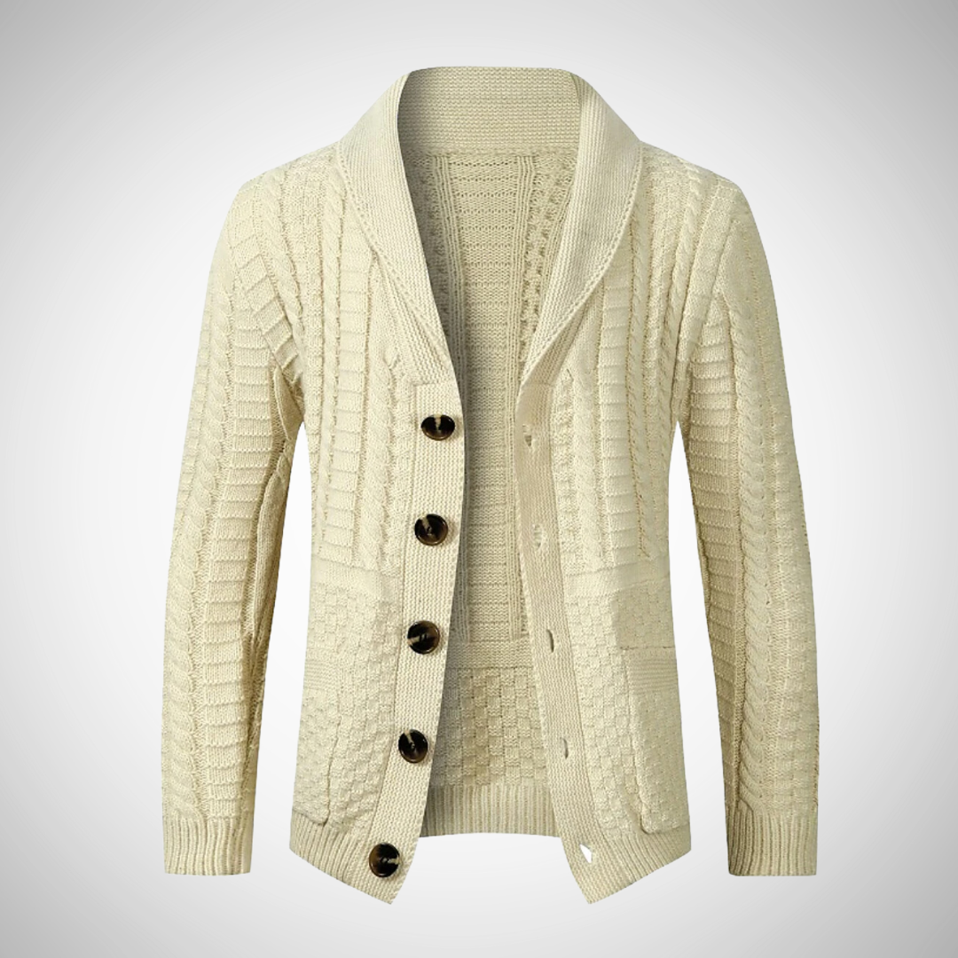 Men knit button cardigan long sleeve in light grey, beige and black