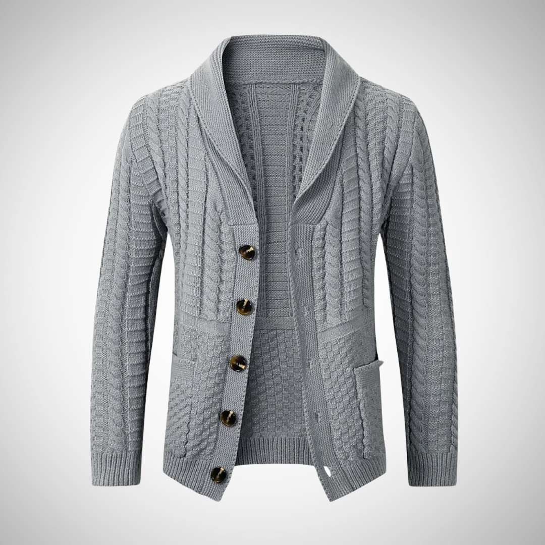 Men knit button cardigan long sleeve in light grey, beige and black