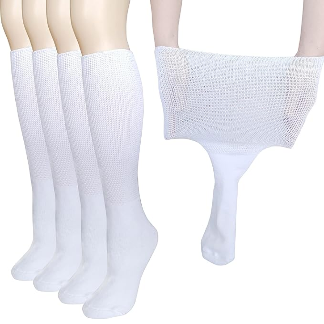 Lymphedema & diabetes socks extra wide non-binding white calf length one size