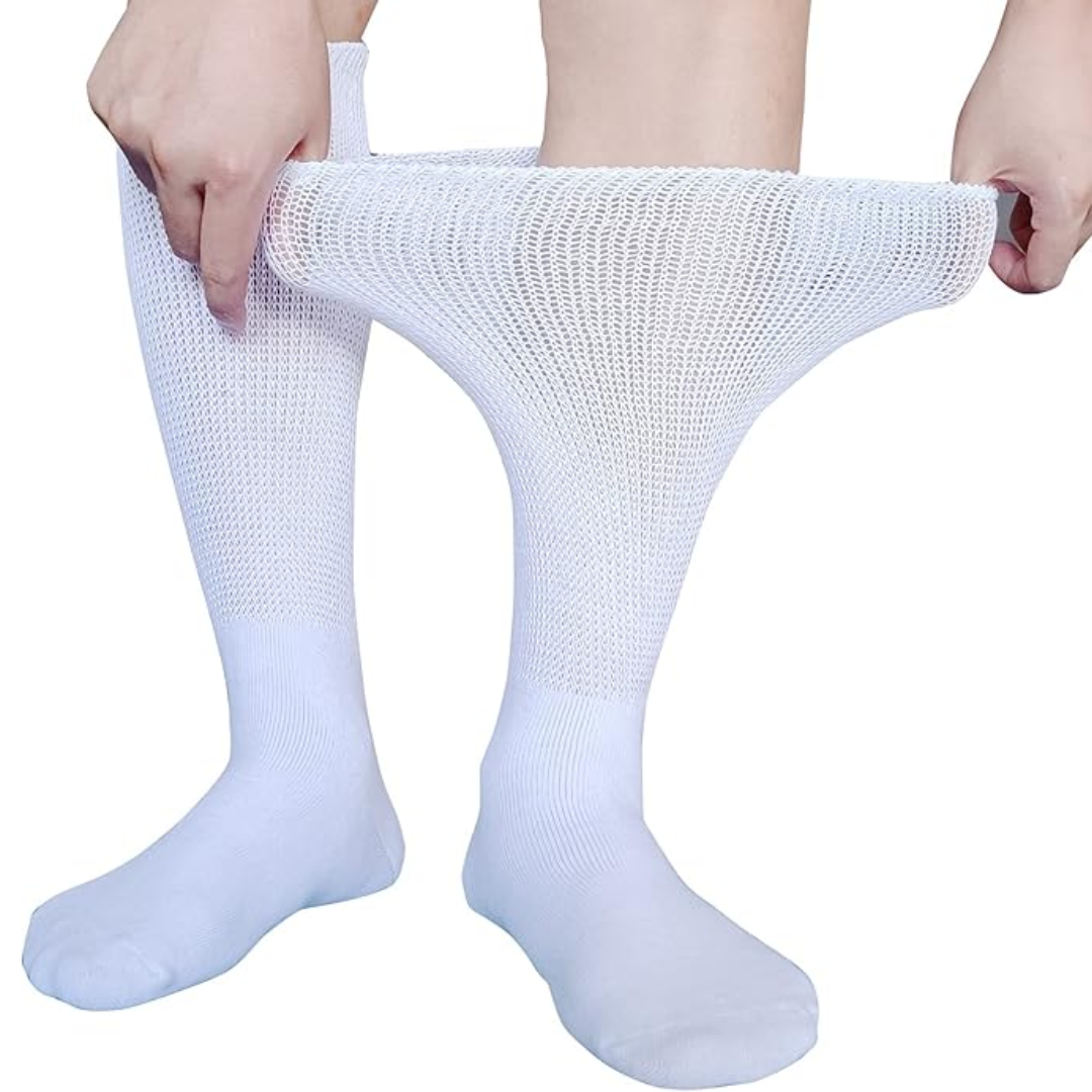 Lymphedema & diabetes socks extra wide non-binding white calf length one size