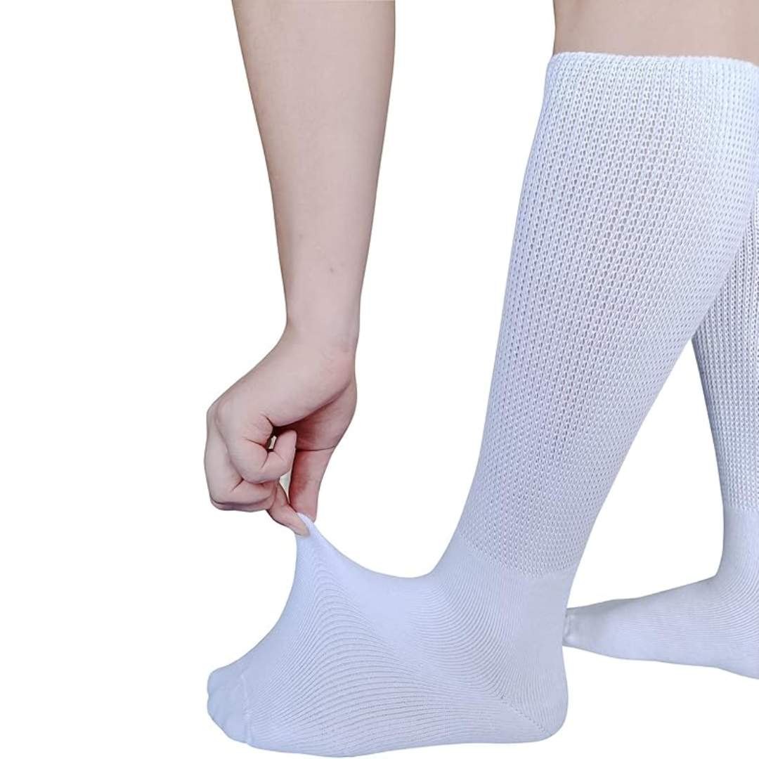 Lymphedema & diabetes socks extra wide non-binding white calf length one size