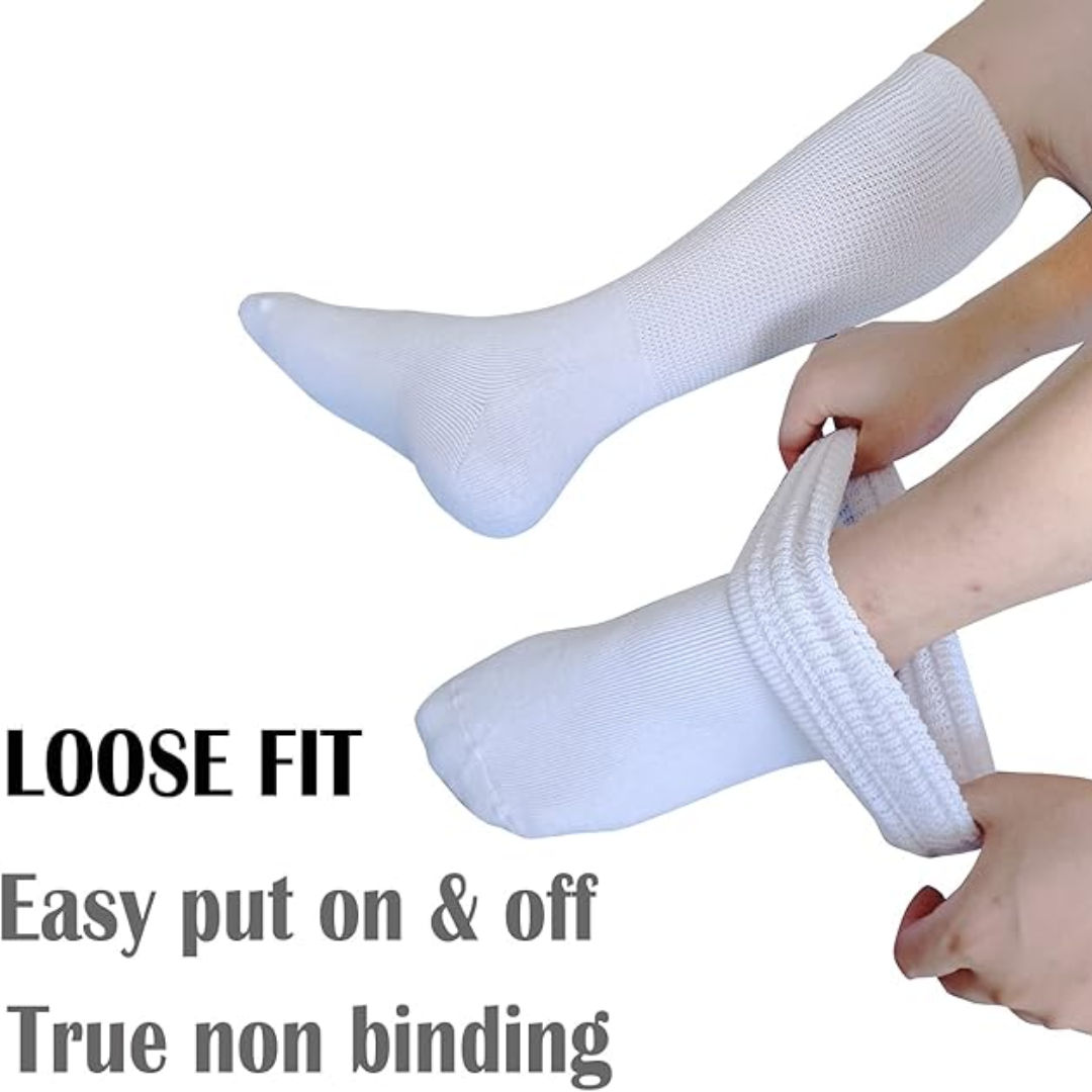 Lymphedema & diabetes socks extra wide non-binding white calf length one size