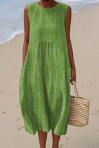 Sleeveless embroidered dress women's flowy summer fit multiple colours