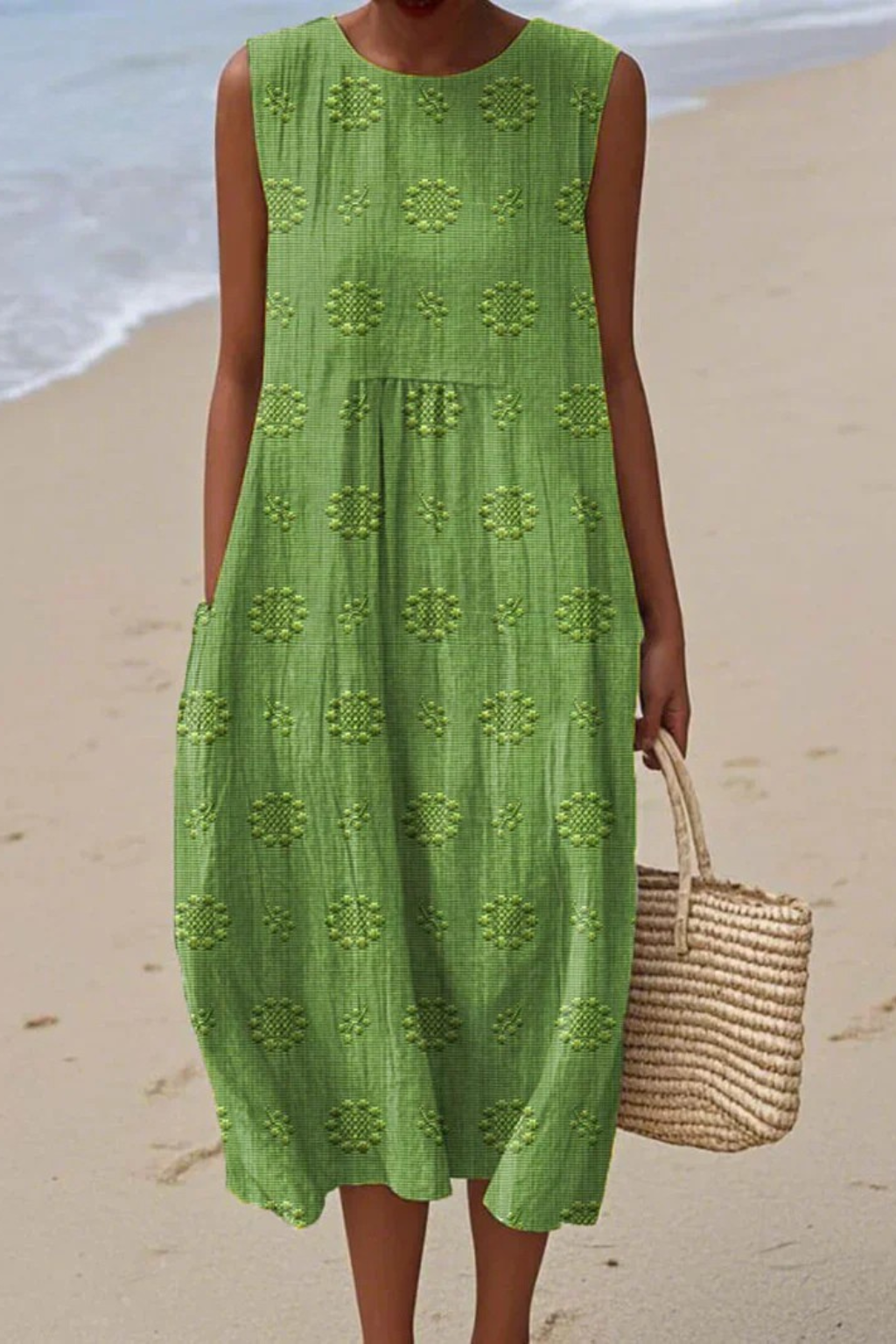 Sleeveless embroidered dress women's flowy summer fit multiple colours