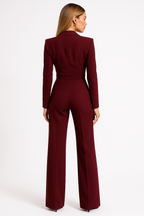 Women's long sleeve wrap jumpsuit with wide leg, office and evening style