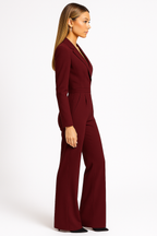 Women's long sleeve wrap jumpsuit with wide leg, office and evening style