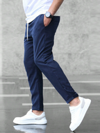 Men's slim fit jogger pants with drawstring waist, casual streetwear style
