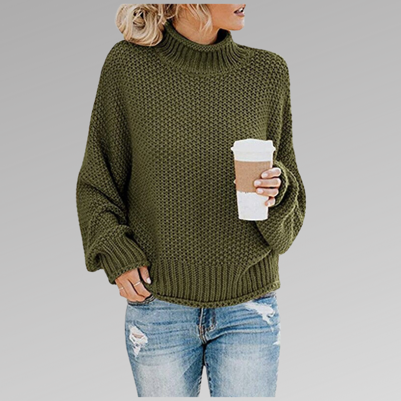 Women high neck sweater draped fit lightweight knit