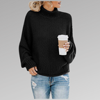Women high neck sweater draped fit lightweight knit