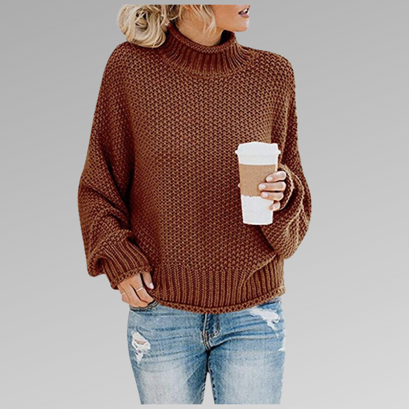 Women high neck sweater draped fit lightweight knit