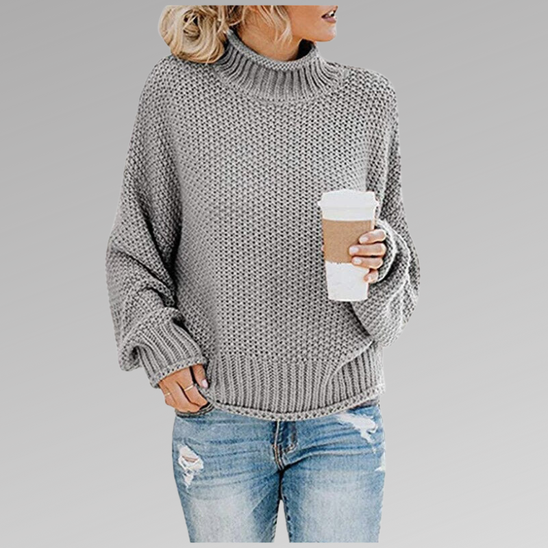 Women high neck sweater draped fit lightweight knit