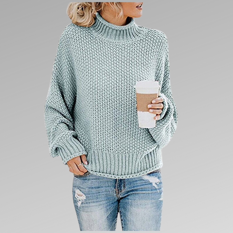 Women high neck sweater draped fit lightweight knit