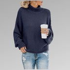 Women high neck sweater draped fit lightweight knit