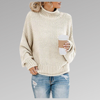 Women high neck sweater draped fit lightweight knit