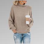 Women high neck sweater draped fit lightweight knit