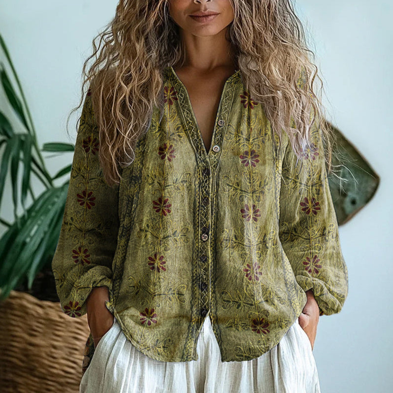 Women relaxed blouse nature print lightweight breathable top