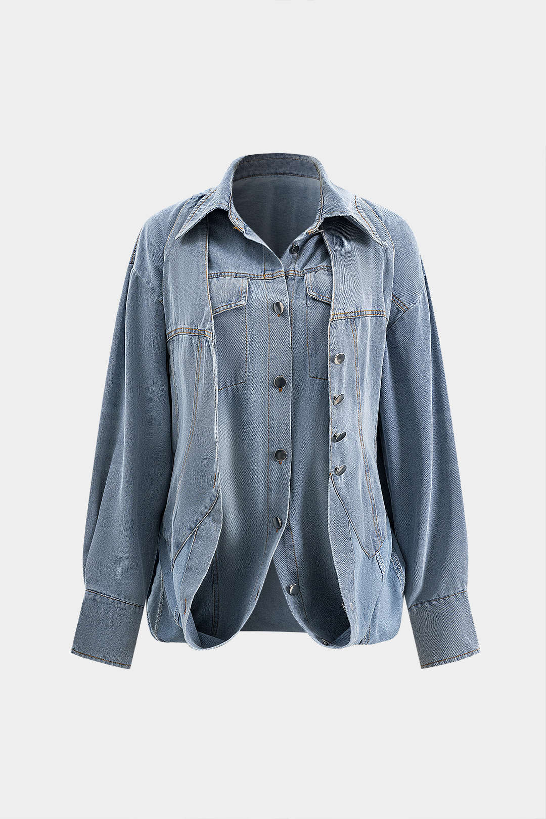 Women oversized denim shirt with full button placket and chest pockets