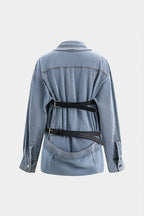 Women oversized denim shirt with full button placket and chest pockets