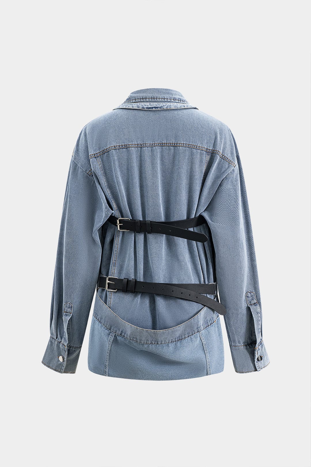 Women oversized denim shirt with full button placket and chest pockets