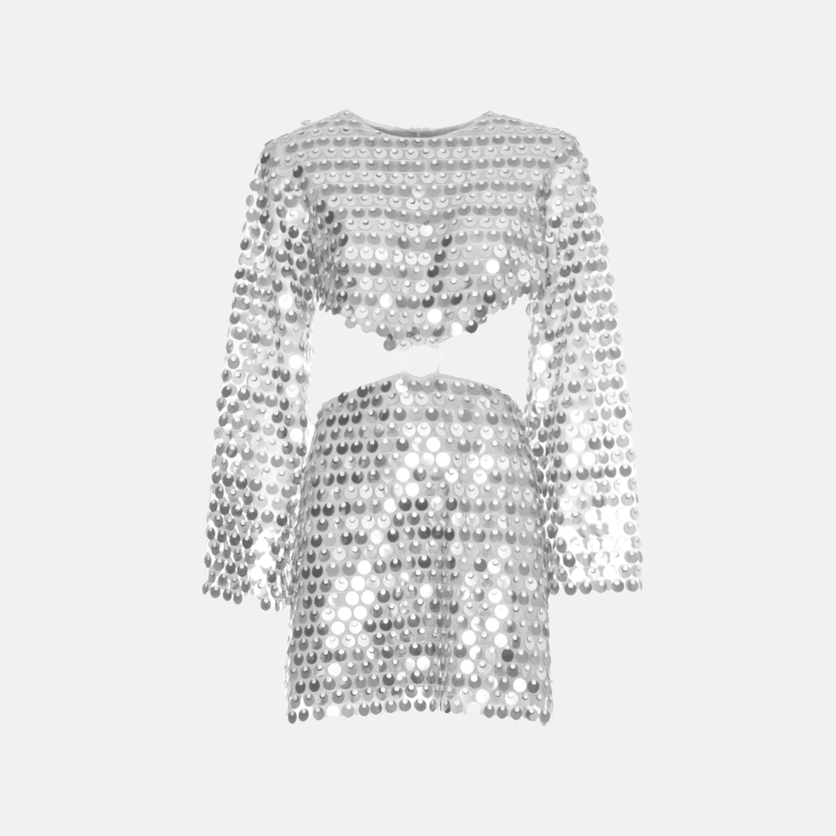 Women sequin mini dress with flared sleeves and waist cut-out detail