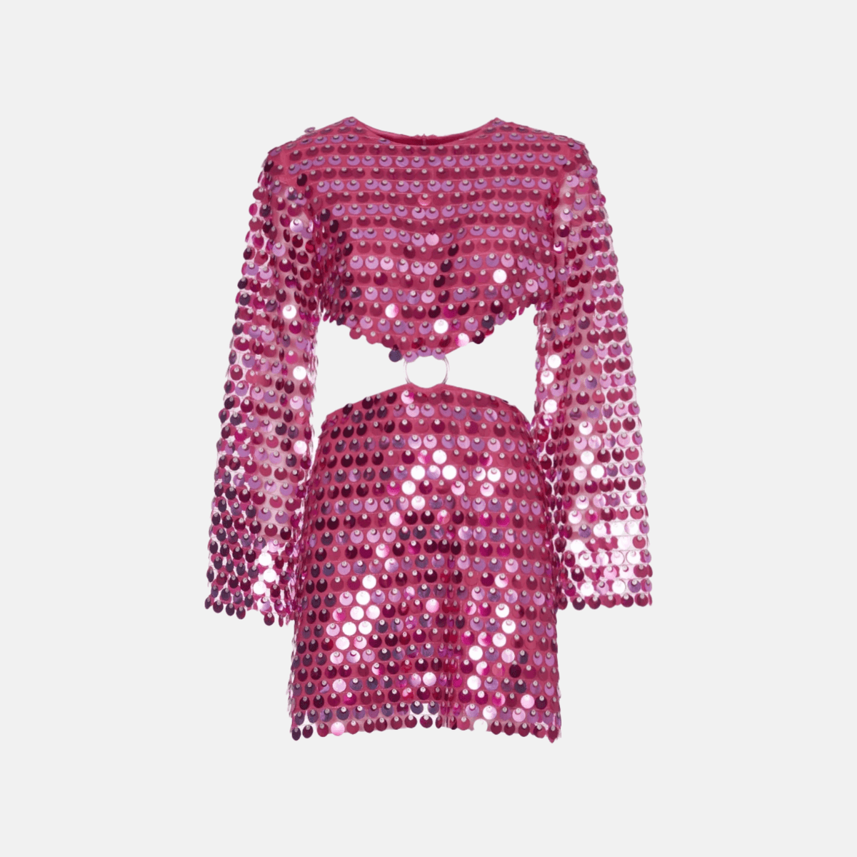 Women sequin mini dress with flared sleeves and waist cut-out detail