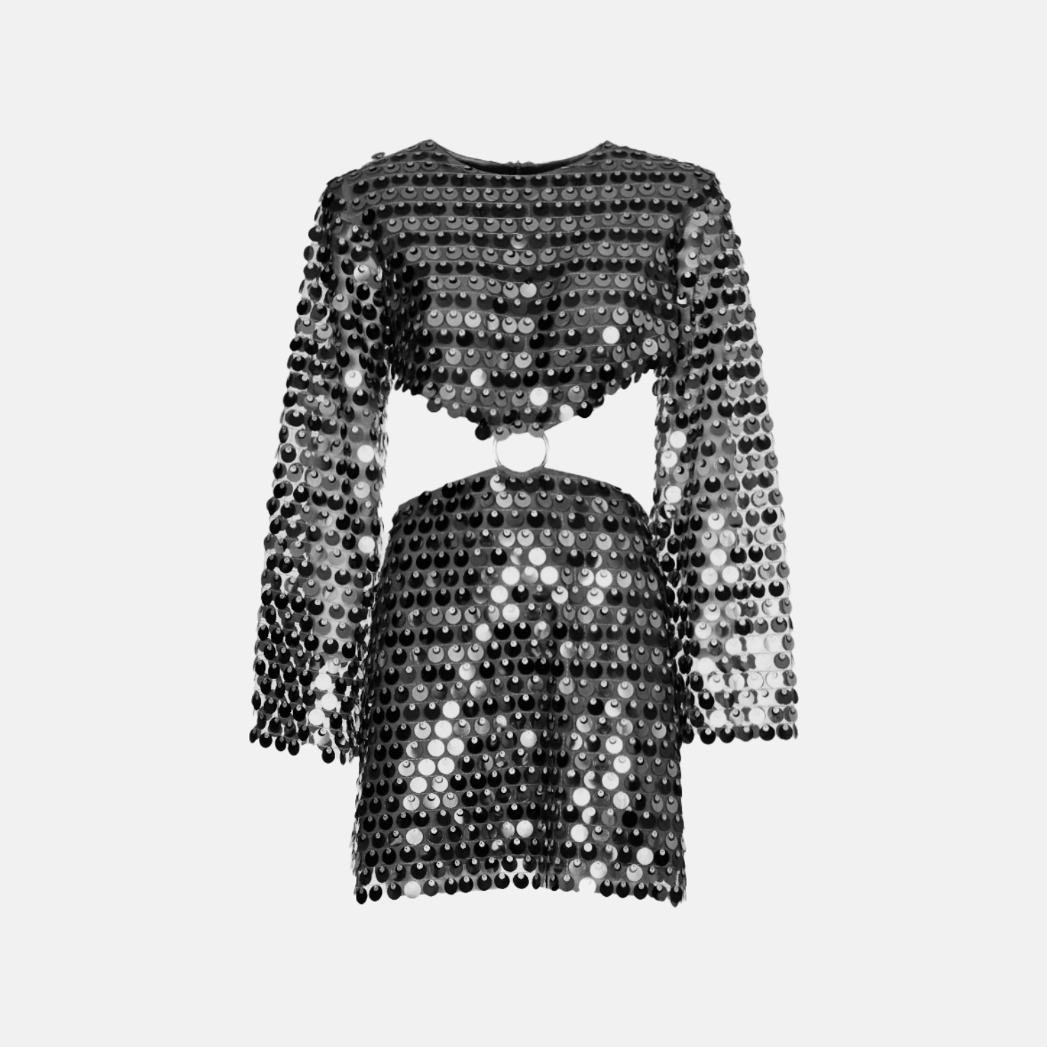 Women sequin mini dress with flared sleeves and waist cut-out detail