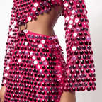 Women sequin mini dress with flared sleeves and waist cut-out detail