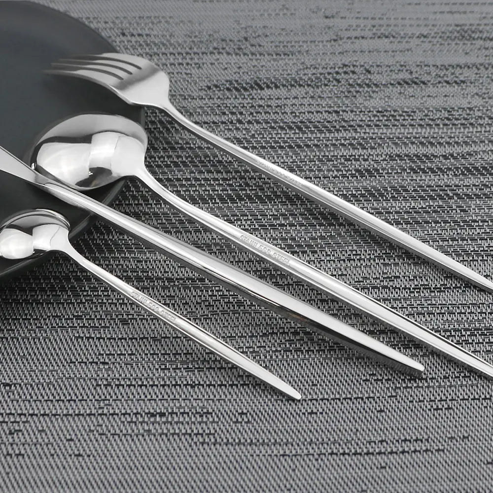 Cutlery set 24 piece stainless steel with gold accent, black white and rose handles