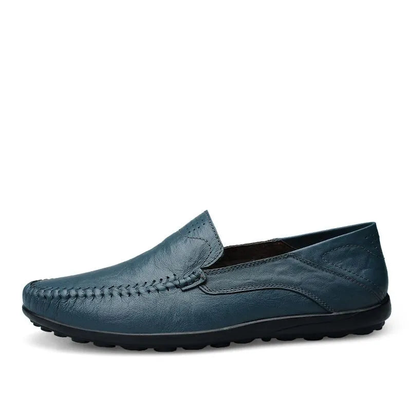 Men's genuine leather loafers Italian style slip-on, available in black, blue, tan and coffee