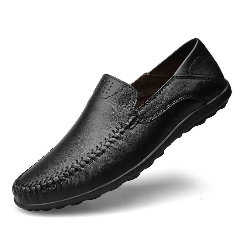 Men's genuine leather loafers Italian style slip-on, available in black, blue, tan and coffee